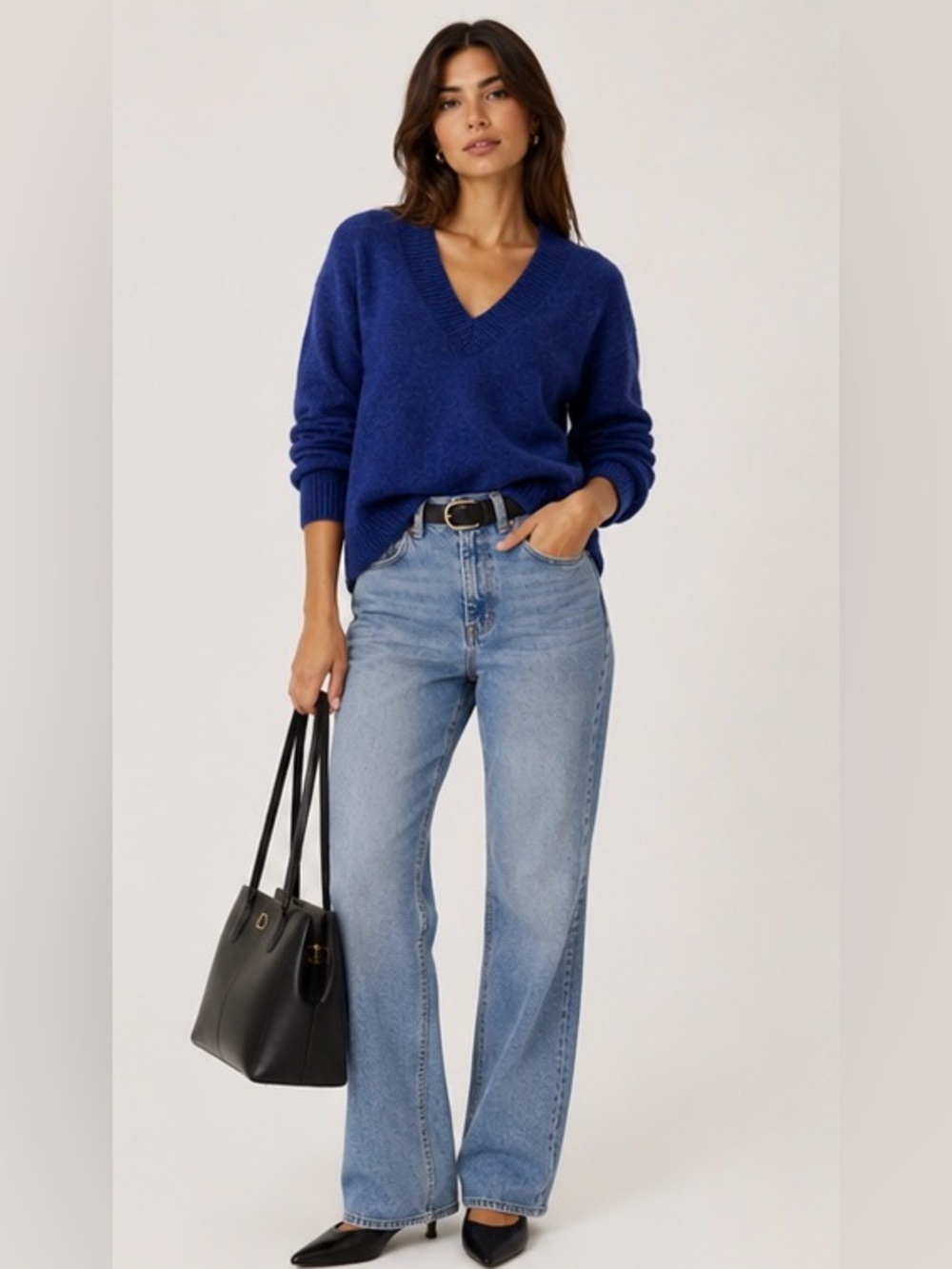 J.Crew Italian merino wool  Blend V Neck Sweater Rich Sapphire Blue